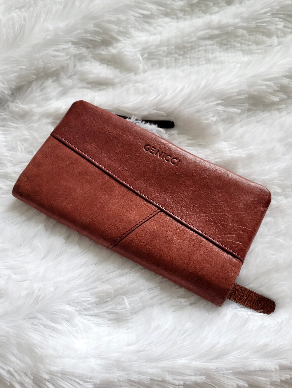 Genicci Genuine Leather RFID Wallet Zip Pocket Card Slots